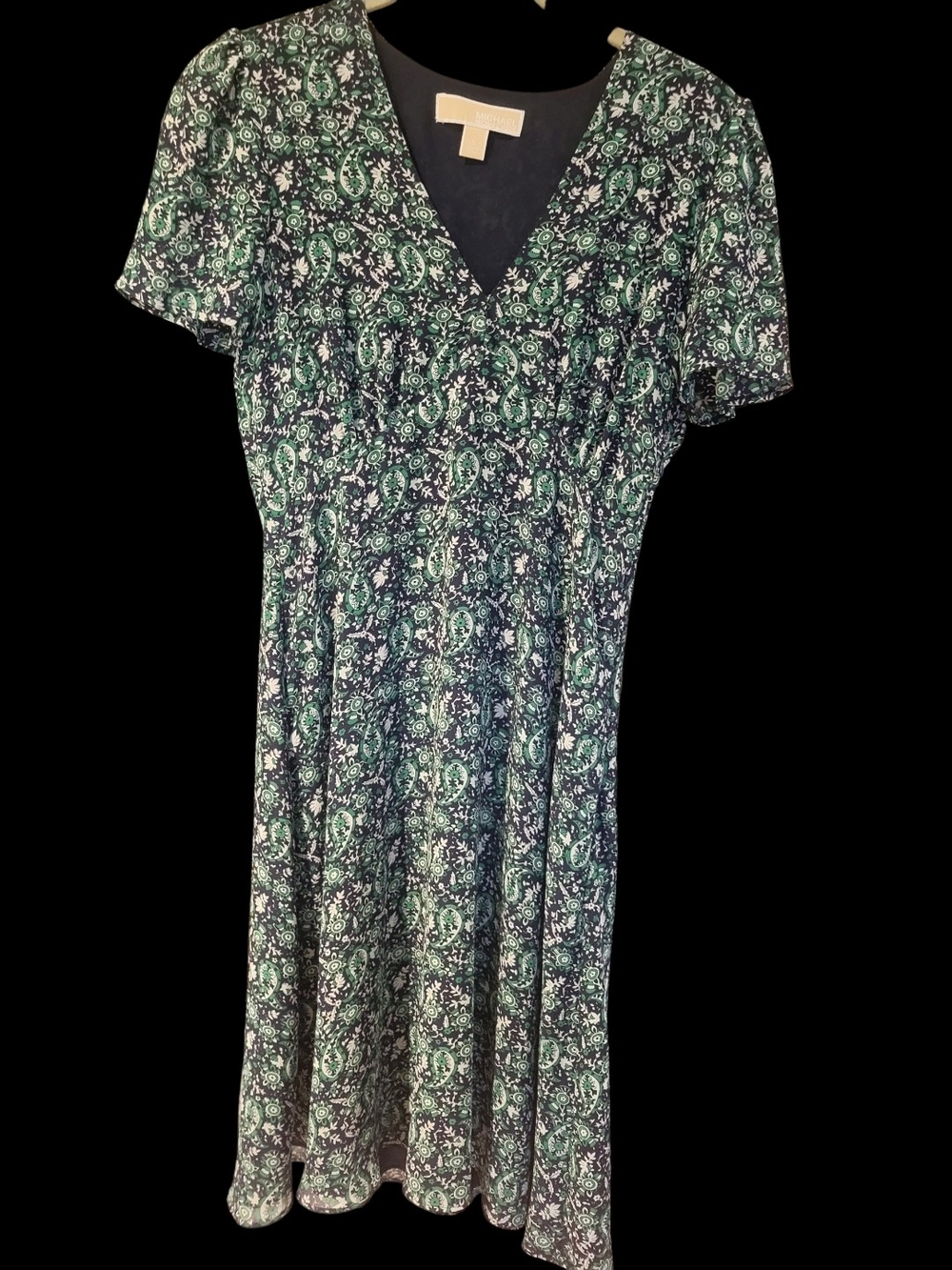 Michael Kors Green Paisley V-Neck Midi Dress